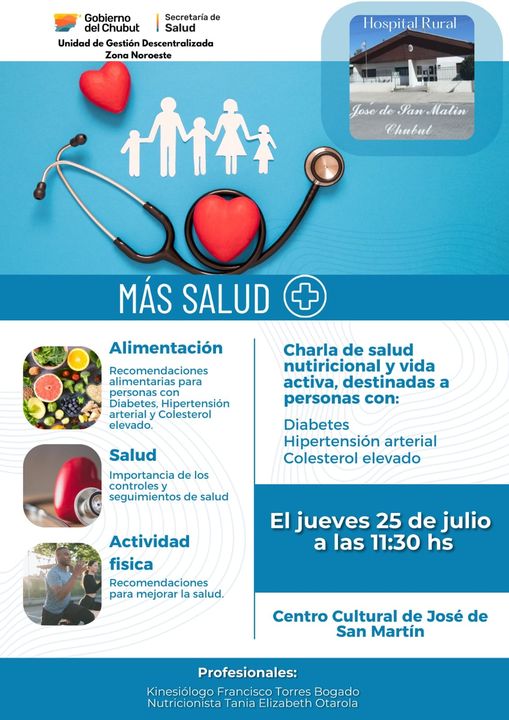 El jueves habrá una charla sobre alimentación y actividad física en José de San Martín